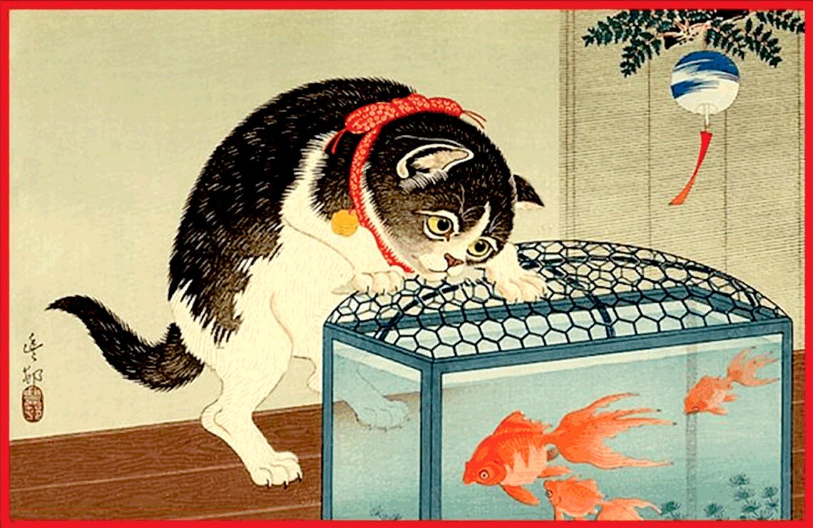 05 Cat with a Goldfish Ohara Koson